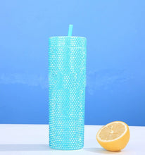 Load image into Gallery viewer, Bling Skinny Tumbler with Lids and Straws 16 oz Rhinestone Acrylic Tumblers Bulk Double Wall Plastic Water Bottles Reusable Diamond Cups