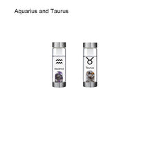 Load image into Gallery viewer, 12 Constellation Zodic Lucky Natural Crystal Quartz Glass Water bottle(2pcs set)