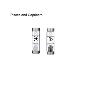 12 Constellation Zodic Lucky Natural Crystal Quartz Glass Water bottle(2pcs set)