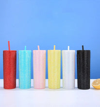 Load image into Gallery viewer, Bling Skinny Tumbler with Lids and Straws 16 oz Rhinestone Acrylic Tumblers Bulk Double Wall Plastic Water Bottles Reusable Diamond Cups
