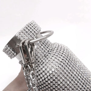 Bling Water Bottle Rhinestone Diamond Stainless Steel Glitter Insulated Bottle Vacuum Flask Sparkling Thermal Bottle with Chain Refillable Water Bottles for Women