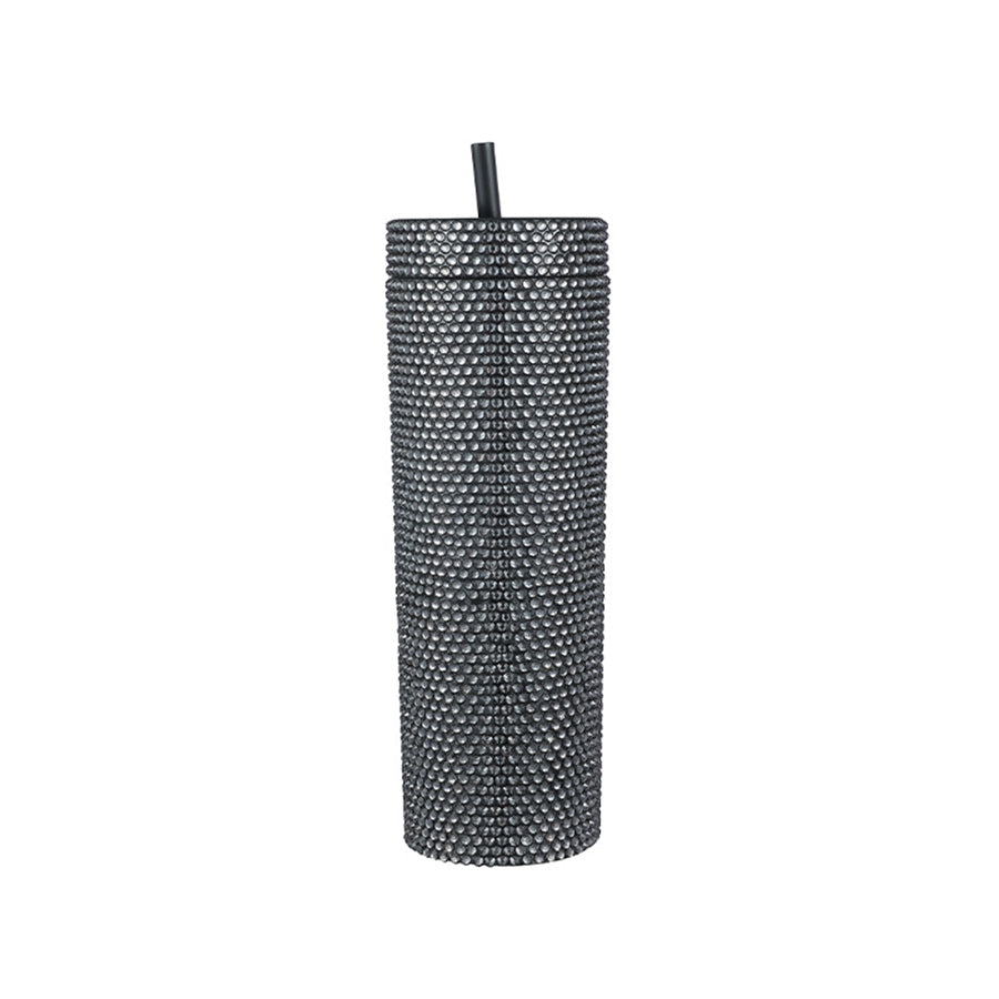 Bling Skinny Tumbler with Lids and Straws 16 oz Rhinestone Acrylic Tumblers Bulk Double Wall Plastic Water Bottles Reusable Diamond Cups