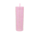 Bling Skinny Tumbler with Lids and Straws 16 oz Rhinestone Acrylic Tumblers Bulk Double Wall Plastic Water Bottles Reusable Diamond Cups