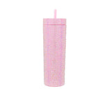 Bling Skinny Tumbler with Lids and Straws 16 oz Rhinestone Acrylic Tumblers Bulk Double Wall Plastic Water Bottles Reusable Diamond Cups