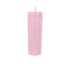 Load image into Gallery viewer, Bling Skinny Tumbler with Lids and Straws 16 oz Rhinestone Acrylic Tumblers Bulk Double Wall Plastic Water Bottles Reusable Diamond Cups
