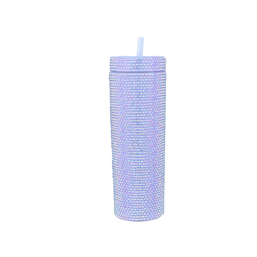 Bling Skinny Tumbler with Lids and Straws 16 oz Rhinestone Acrylic Tumblers Bulk Double Wall Plastic Water Bottles Reusable Diamond Cups