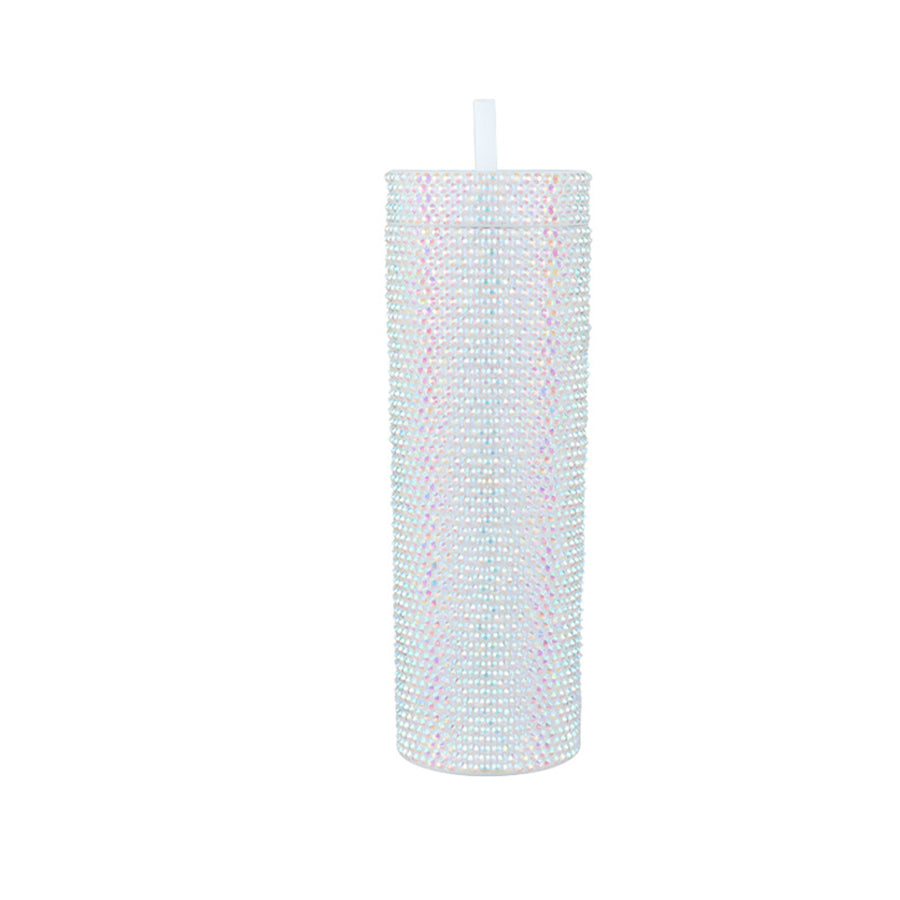 Bling Skinny Tumbler with Lids and Straws 16 oz Rhinestone Acrylic Tumblers Bulk Double Wall Plastic Water Bottles Reusable Diamond Cups