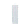 Bling Skinny Tumbler with Lids and Straws 16 oz Rhinestone Acrylic Tumblers Bulk Double Wall Plastic Water Bottles Reusable Diamond Cups