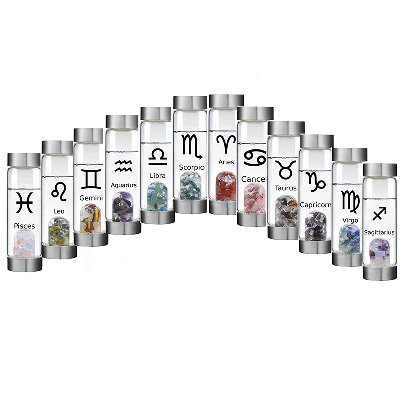 12 Constellation Zodic Lucky Natural Crystal Quartz Glass Water bottle(2pcs set)