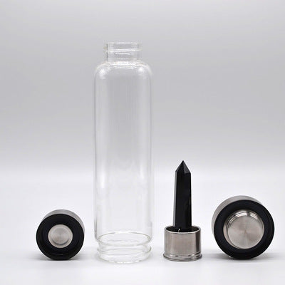 Black obsidian quartz glass water bottle