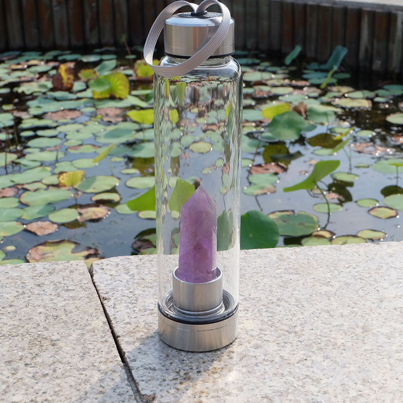 Amethyst quartz Energy Gem Healing Crystal Water Bottle