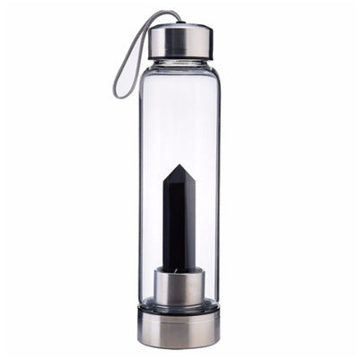 Black obsidian quartz glass water bottle