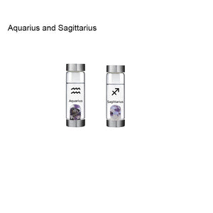 12 Constellation Zodic Lucky Natural Crystal Quartz Glass Water bottle(2pcs set)