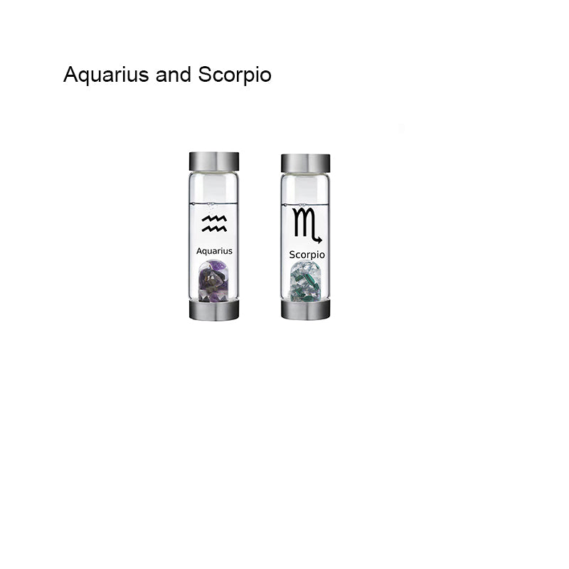 12 Constellation Zodic Lucky Natural Crystal Quartz Glass Water bottle(2pcs set)
