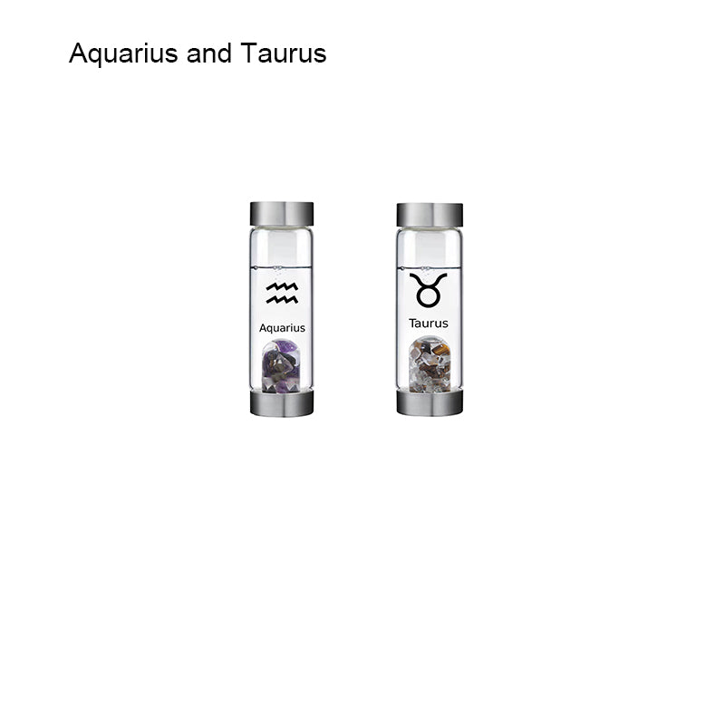 12 Constellation Zodic Lucky Natural Crystal Quartz Glass Water bottle(2pcs set)