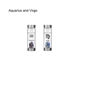 12 Constellation Zodic Lucky Natural Crystal Quartz Glass Water bottle(2pcs set)