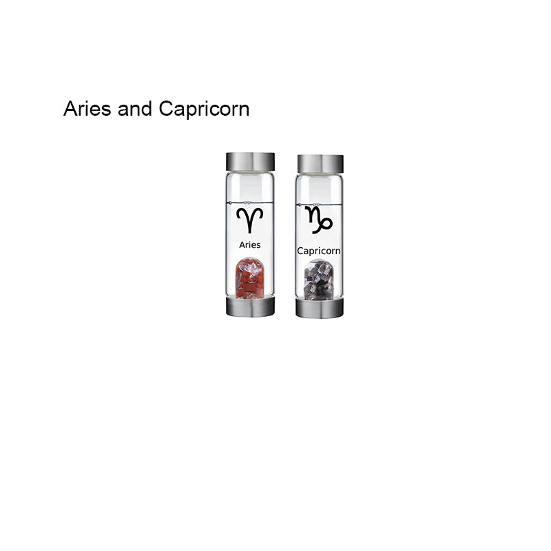 12 Constellation Zodic Lucky Natural Crystal Quartz Glass Water bottle(2pcs set)