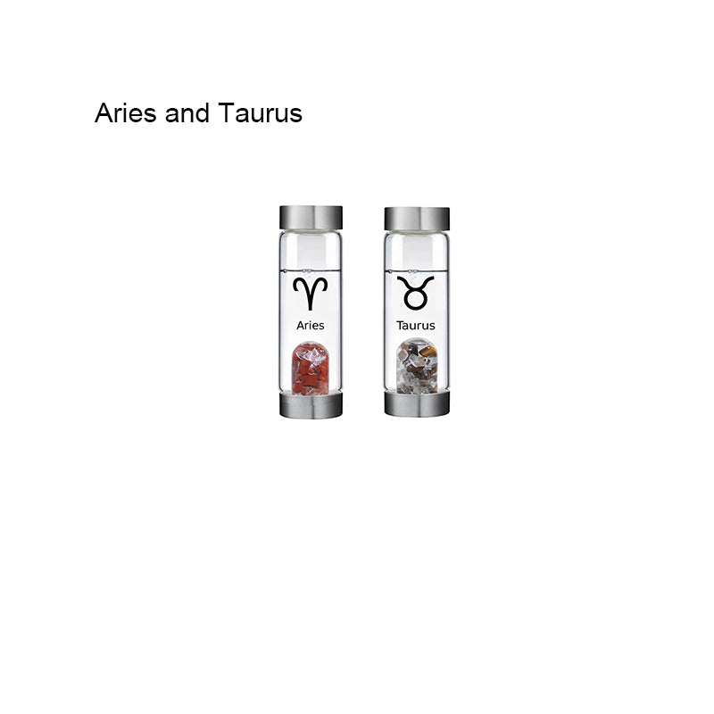 12 Constellation Zodic Lucky Natural Crystal Quartz Glass Water bottle(2pcs set)
