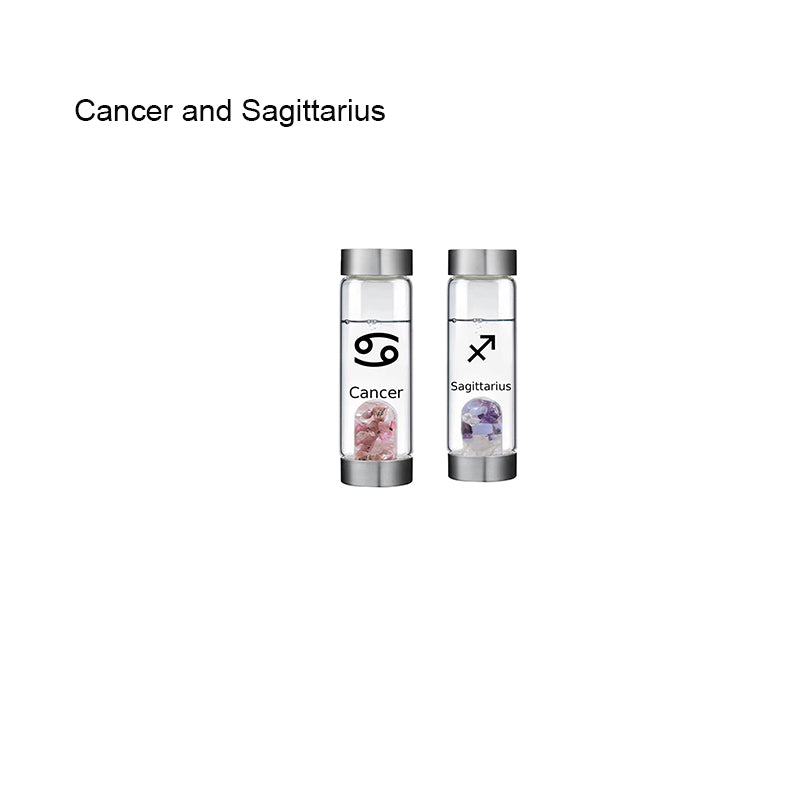 12 Constellation Zodic Lucky Natural Crystal Quartz Glass Water bottle(2pcs set)
