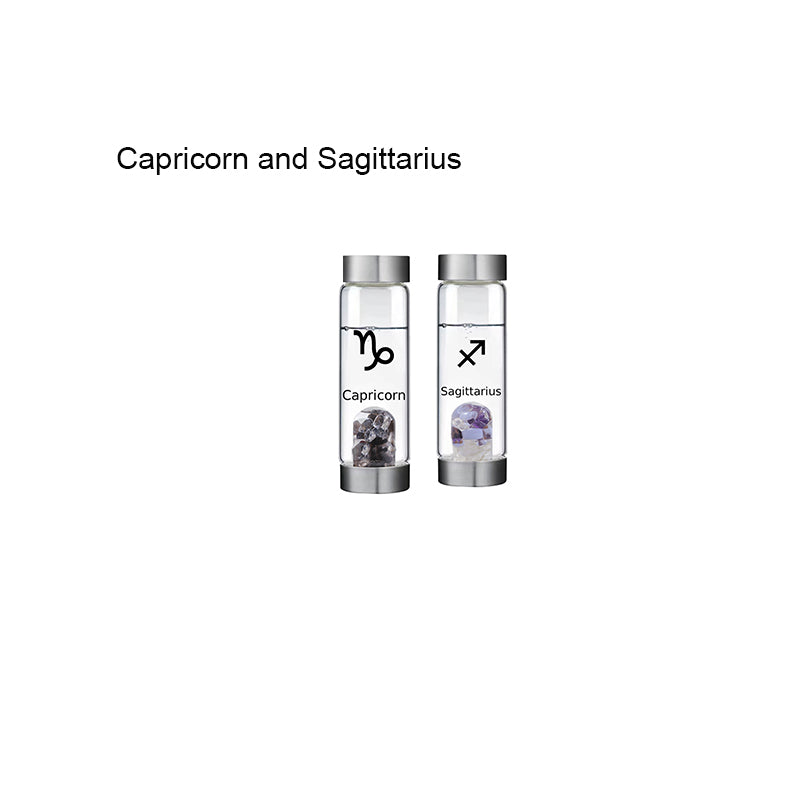 12 Constellation Zodic Lucky Natural Crystal Quartz Glass Water bottle(2pcs set)