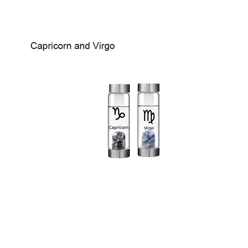 12 Constellation Zodic Lucky Natural Crystal Quartz Glass Water bottle(2pcs set)