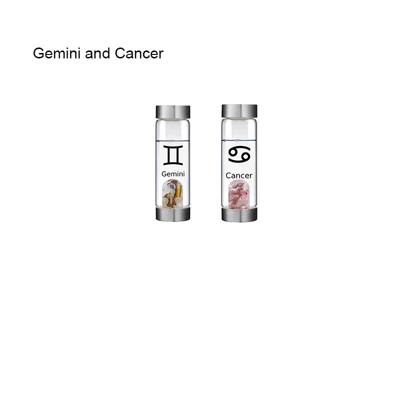12 Constellation Zodic Lucky Natural Crystal Quartz Glass Water bottle(2pcs set)