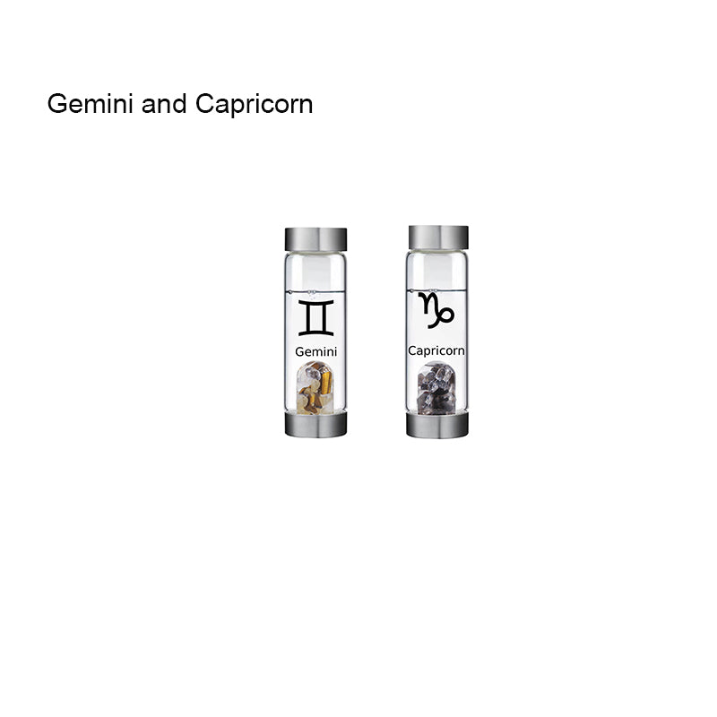 12 Constellation Zodic Lucky Natural Crystal Quartz Glass Water bottle(2pcs set)