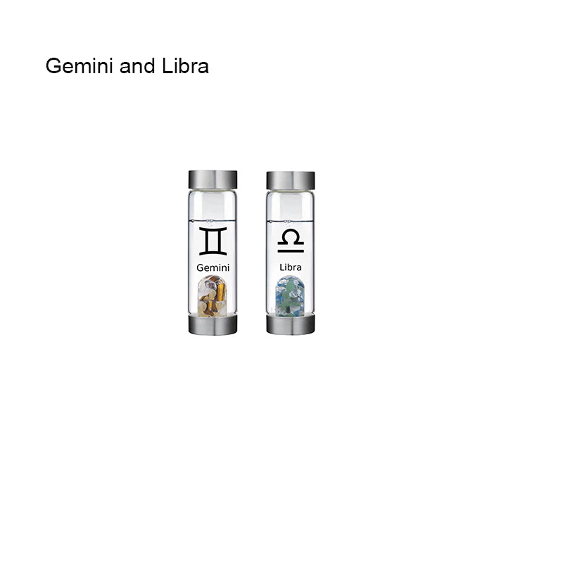 12 Constellation Zodic Lucky Natural Crystal Quartz Glass Water bottle(2pcs set)
