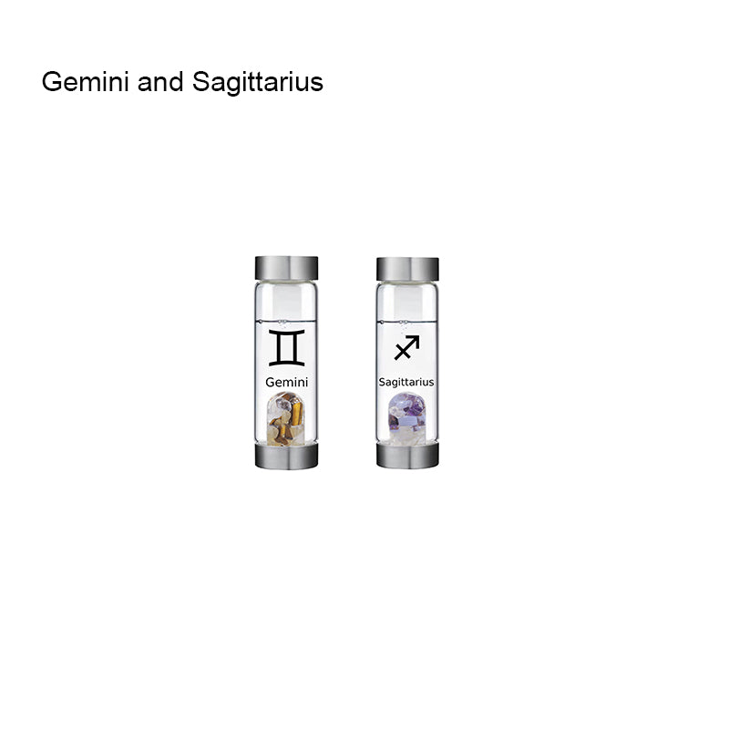 12 Constellation Zodic Lucky Natural Crystal Quartz Glass Water bottle(2pcs set)