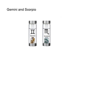 12 Constellation Zodic Lucky Natural Crystal Quartz Glass Water bottle(2pcs set)