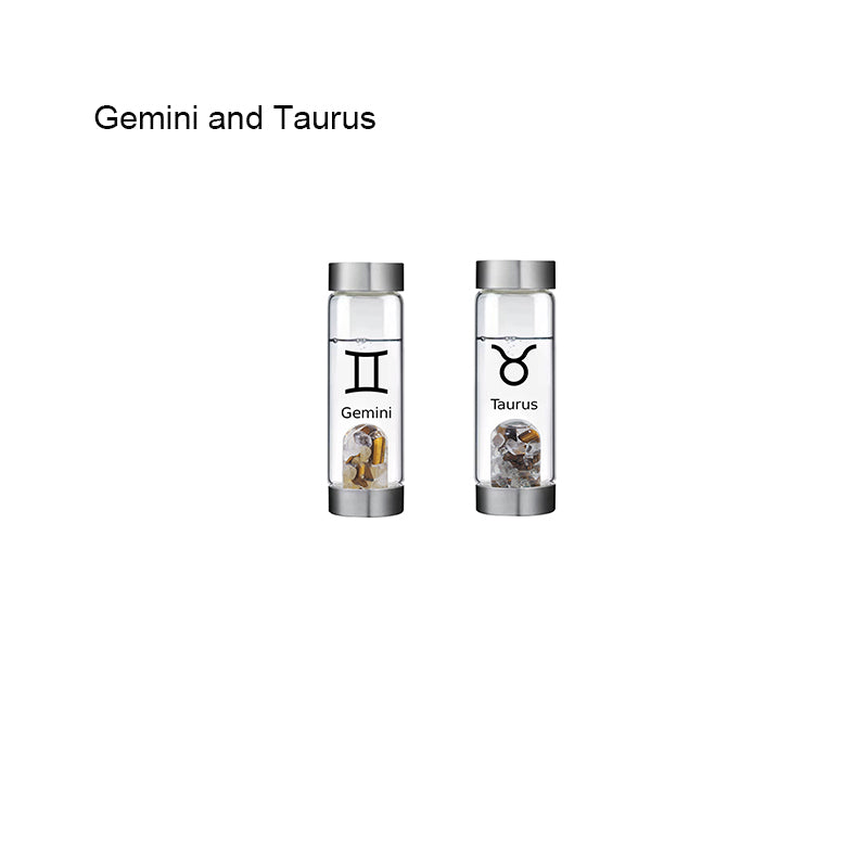 12 Constellation Zodic Lucky Natural Crystal Quartz Glass Water bottle(2pcs set)