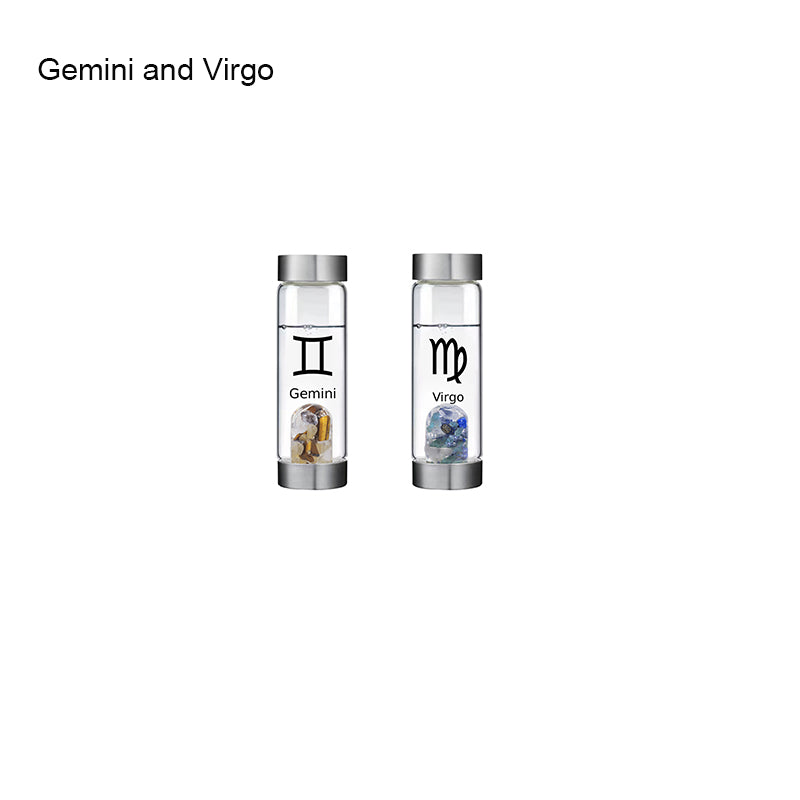 12 Constellation Zodic Lucky Natural Crystal Quartz Glass Water bottle(2pcs set)