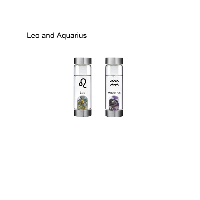 12 Constellation Zodic Lucky Natural Crystal Quartz Glass Water bottle(2pcs set)