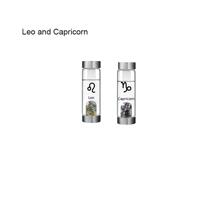 12 Constellation Zodic Lucky Natural Crystal Quartz Glass Water bottle(2pcs set)