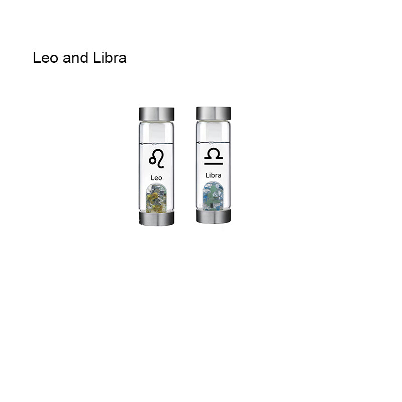 12 Constellation Zodic Lucky Natural Crystal Quartz Glass Water bottle(2pcs set)