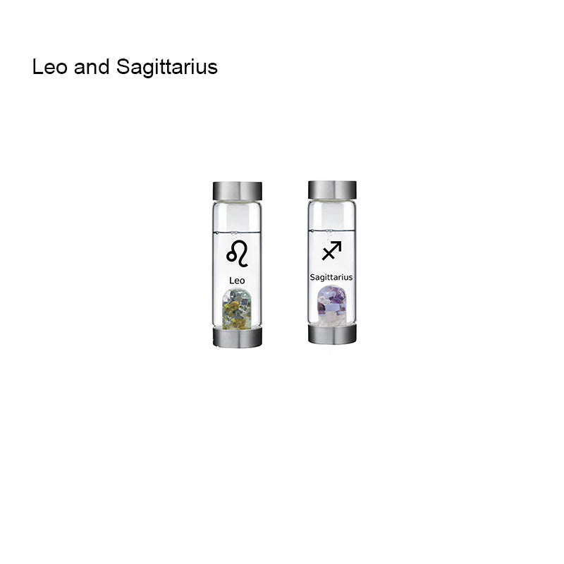 12 Constellation Zodic Lucky Natural Crystal Quartz Glass Water bottle(2pcs set)