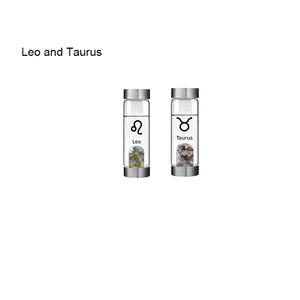 12 Constellation Zodic Lucky Natural Crystal Quartz Glass Water bottle(2pcs set)