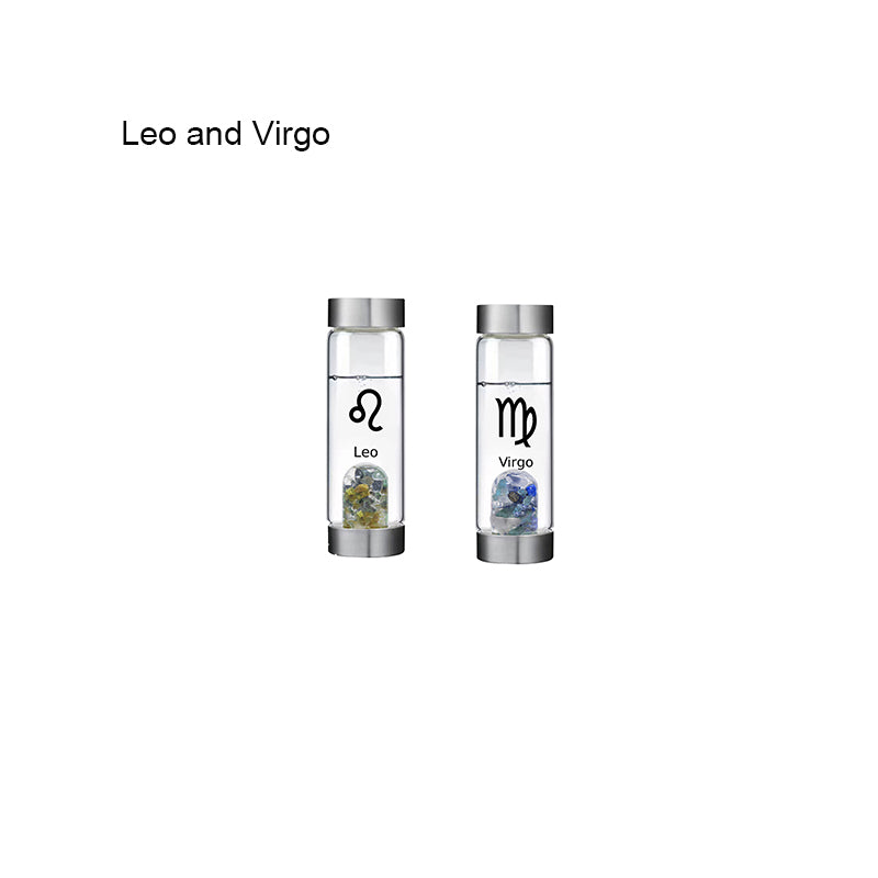 12 Constellation Zodic Lucky Natural Crystal Quartz Glass Water bottle(2pcs set)