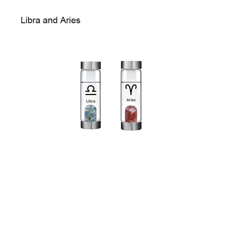 12 Constellation Zodic Lucky Natural Crystal Quartz Glass Water bottle(2pcs set)