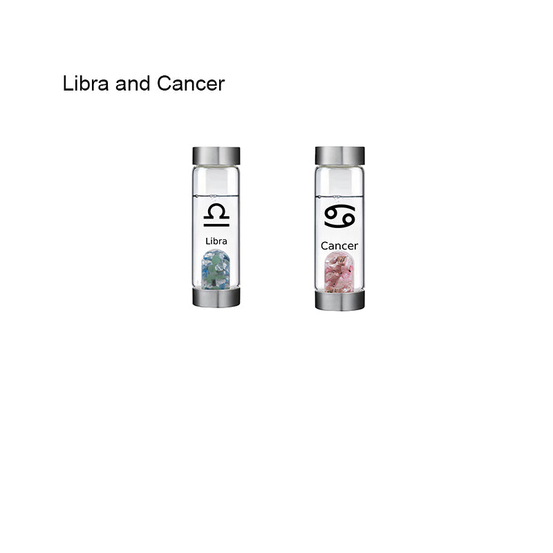 12 Constellation Zodic Lucky Natural Crystal Quartz Glass Water bottle(2pcs set)