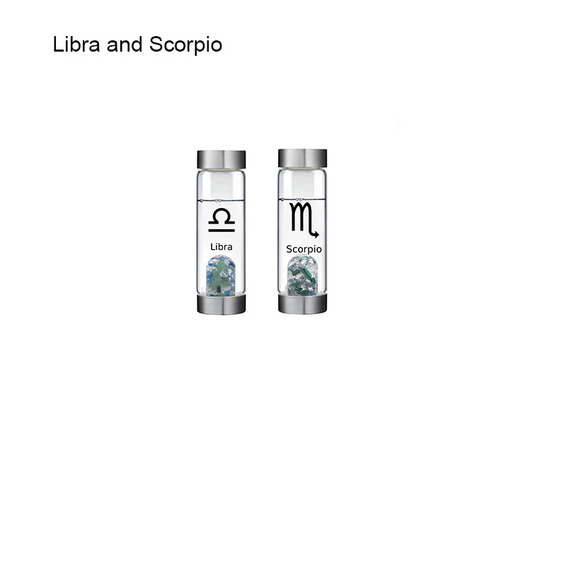 12 Constellation Zodic Lucky Natural Crystal Quartz Glass Water bottle(2pcs set)