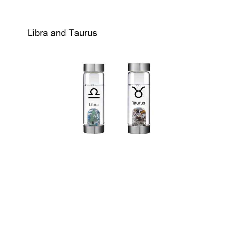 12 Constellation Zodic Lucky Natural Crystal Quartz Glass Water bottle(2pcs set)