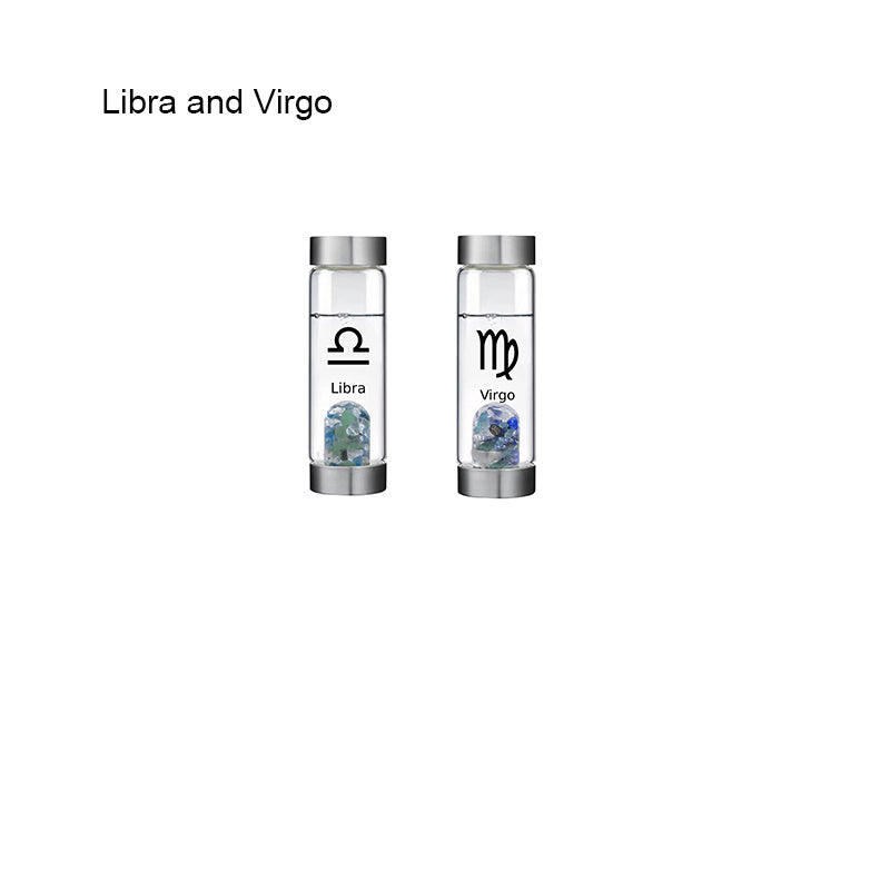 12 Constellation Zodic Lucky Natural Crystal Quartz Glass Water bottle(2pcs set)