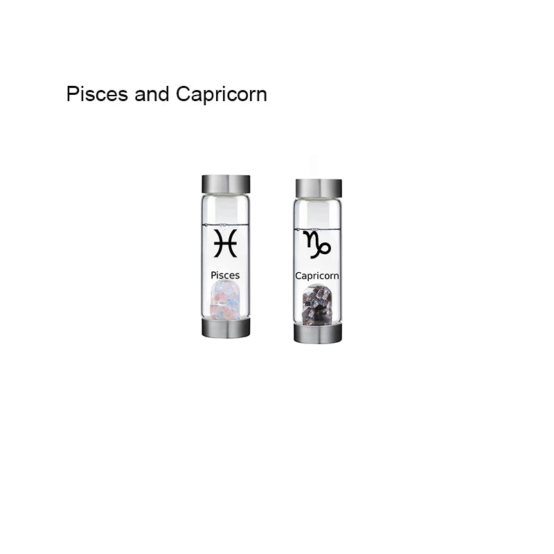 12 Constellation Zodic Lucky Natural Crystal Quartz Glass Water bottle(2pcs set)
