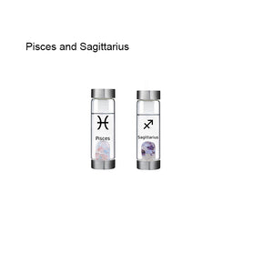 12 Constellation Zodic Lucky Natural Crystal Quartz Glass Water bottle(2pcs set)