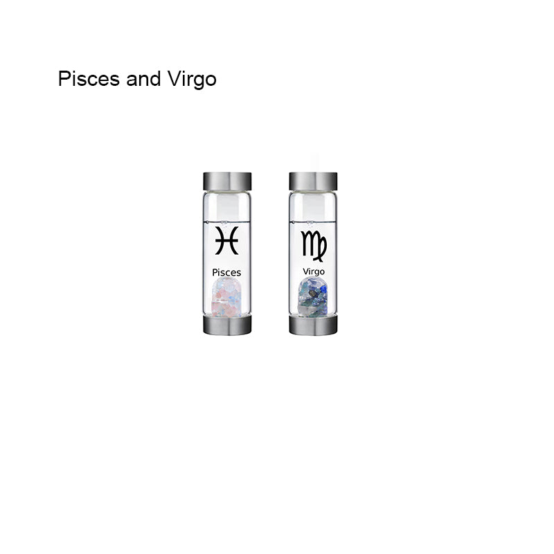 12 Constellation Zodic Lucky Natural Crystal Quartz Glass Water bottle(2pcs set)