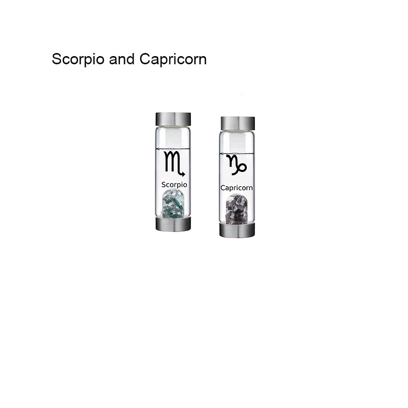 12 Constellation Zodic Lucky Natural Crystal Quartz Glass Water bottle(2pcs set)