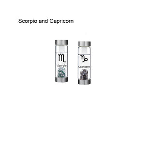12 Constellation Zodic Lucky Natural Crystal Quartz Glass Water bottle(2pcs set)