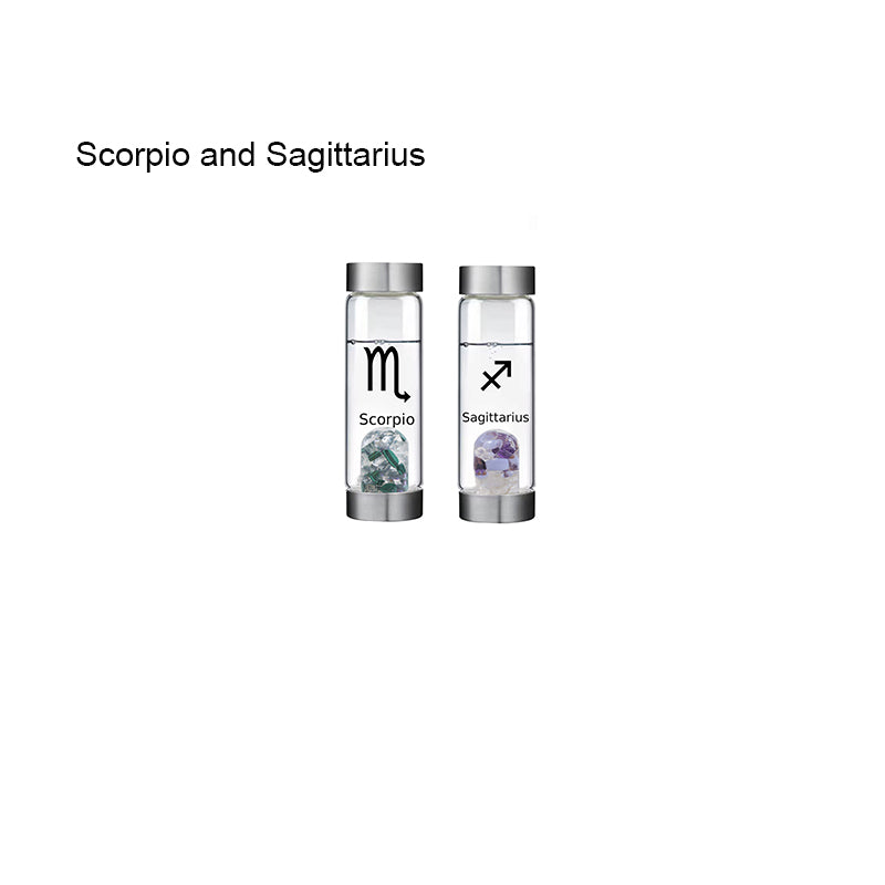 12 Constellation Zodic Lucky Natural Crystal Quartz Glass Water bottle(2pcs set)