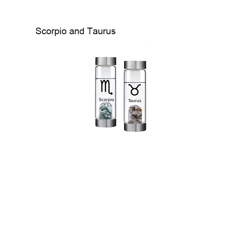 12 Constellation Zodic Lucky Natural Crystal Quartz Glass Water bottle(2pcs set)